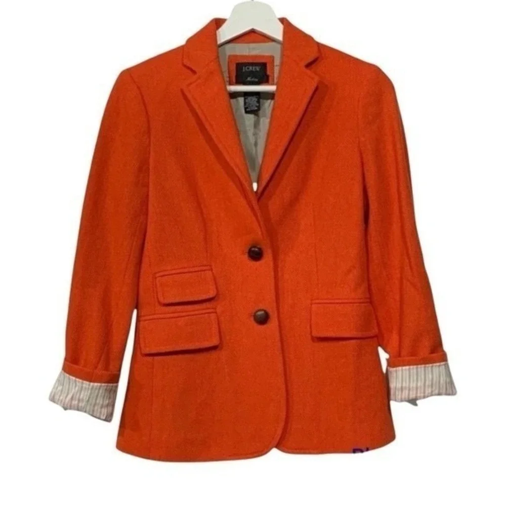 J‎ Crew Women's 100% Wool Blazer Herringbone Orange Sz 0P Classic Preppy